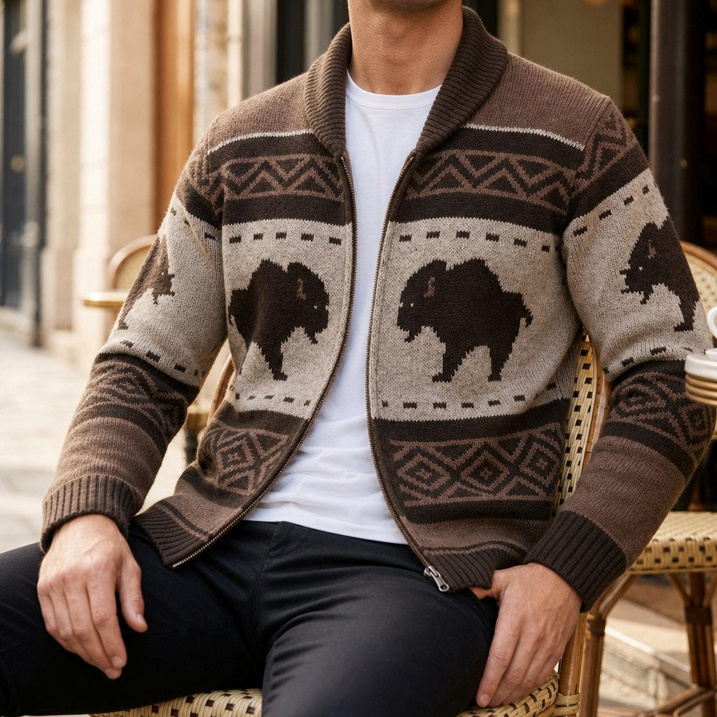 Santa Margherita Bison Jacquard Zip Cardigan