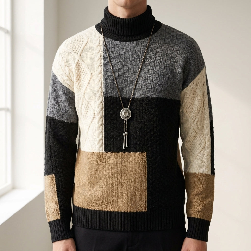 Portovenere Colorblock Cable Knit Turtleneck
