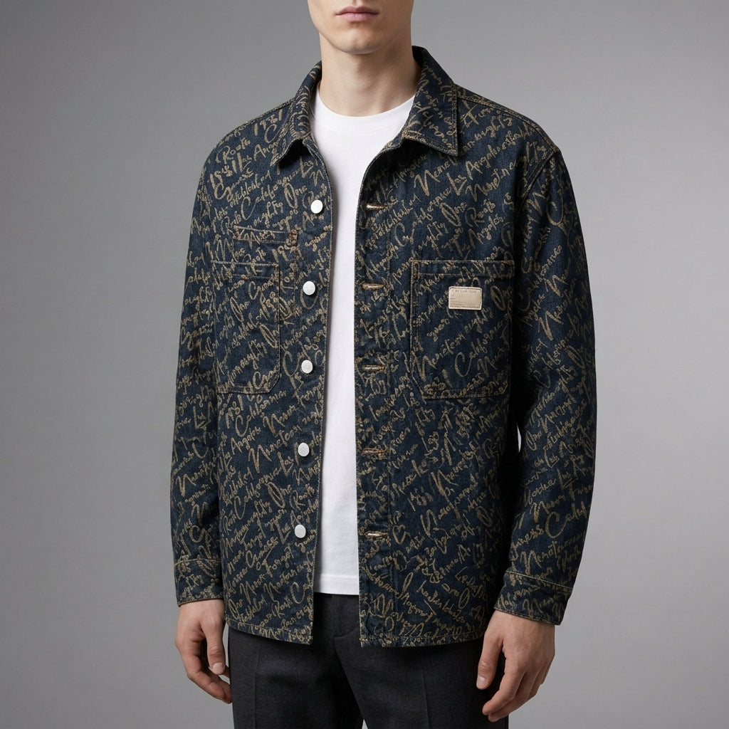 Sesimbra Script Print Denim Jacket