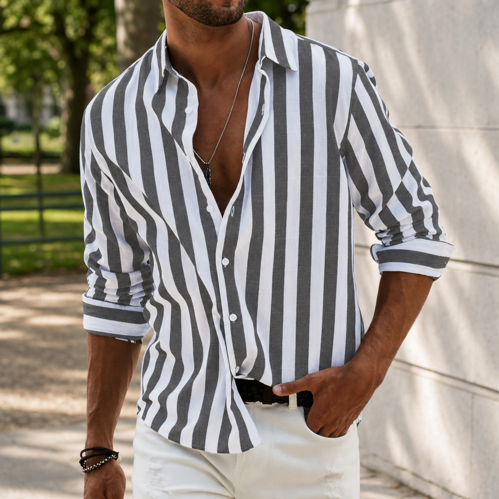 Olviera Striped Linen Button-Up