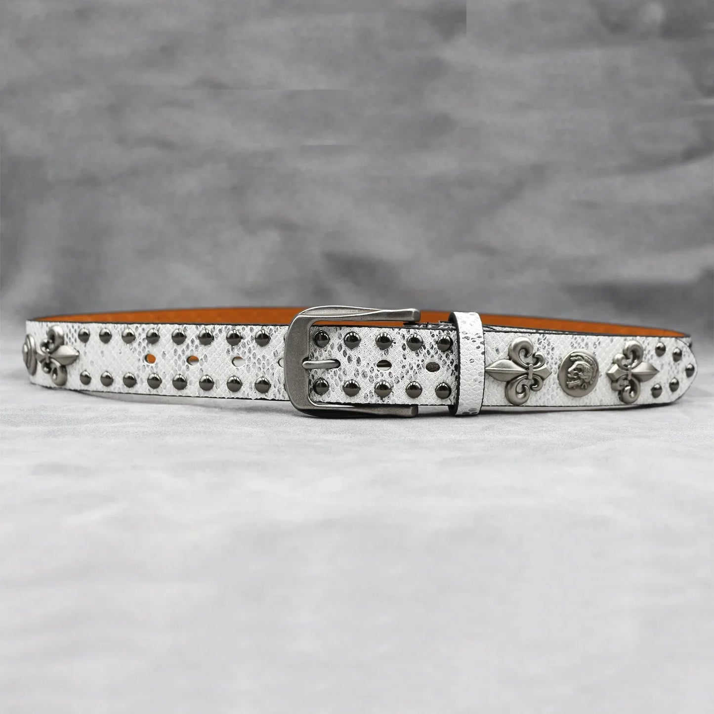 Western Studded Leather Belt with Fleur de Lis Charms