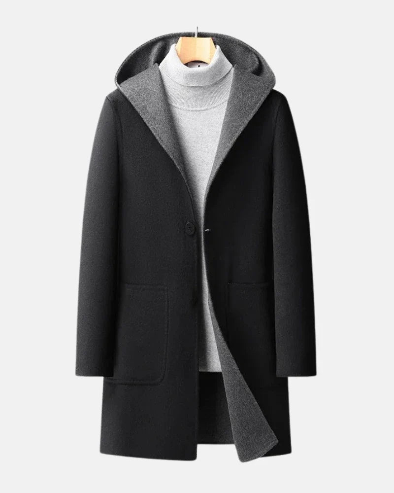 Regent Hooded Men Wool Overcoat