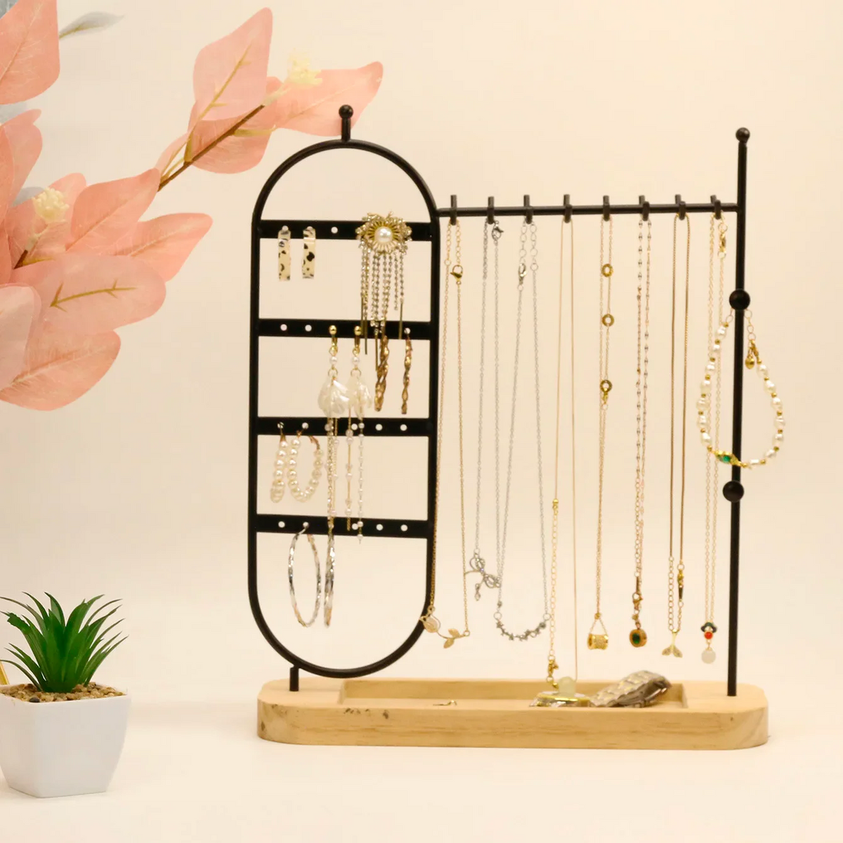 Jewelry Stand — Metal with Solid Wood Base