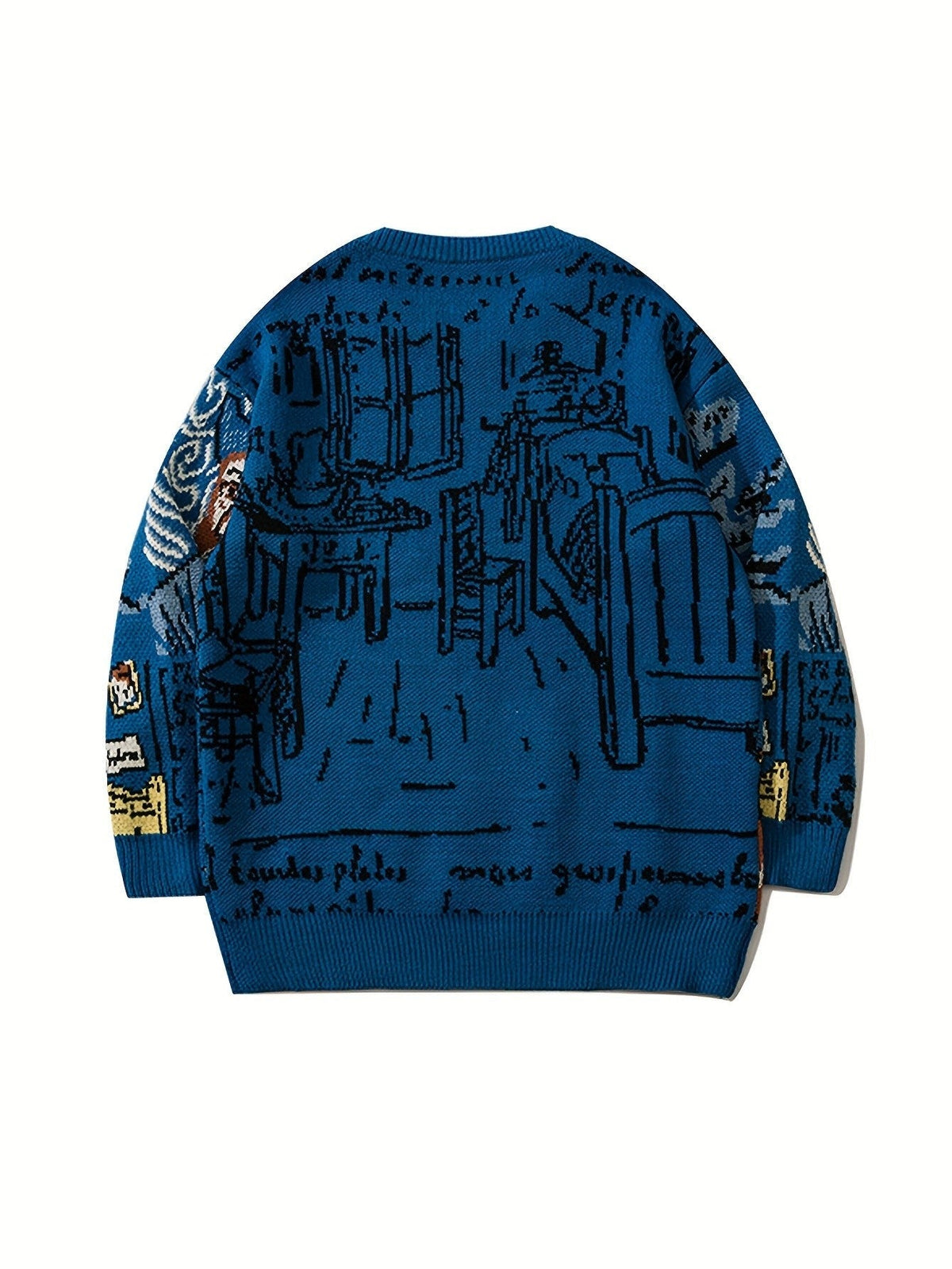 Jacquard Portrait Motif Crewneck Pullover