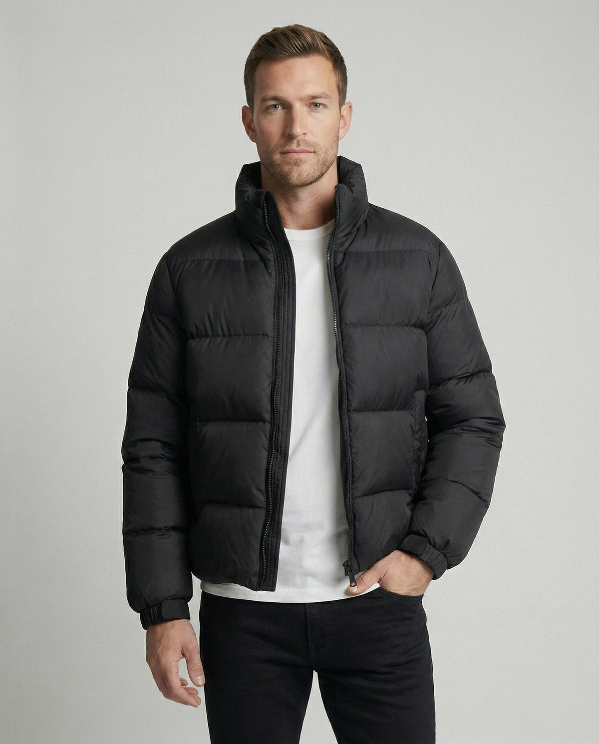 Alexander | Modern Puffer Jacket with Adjustable Hood and High Collar