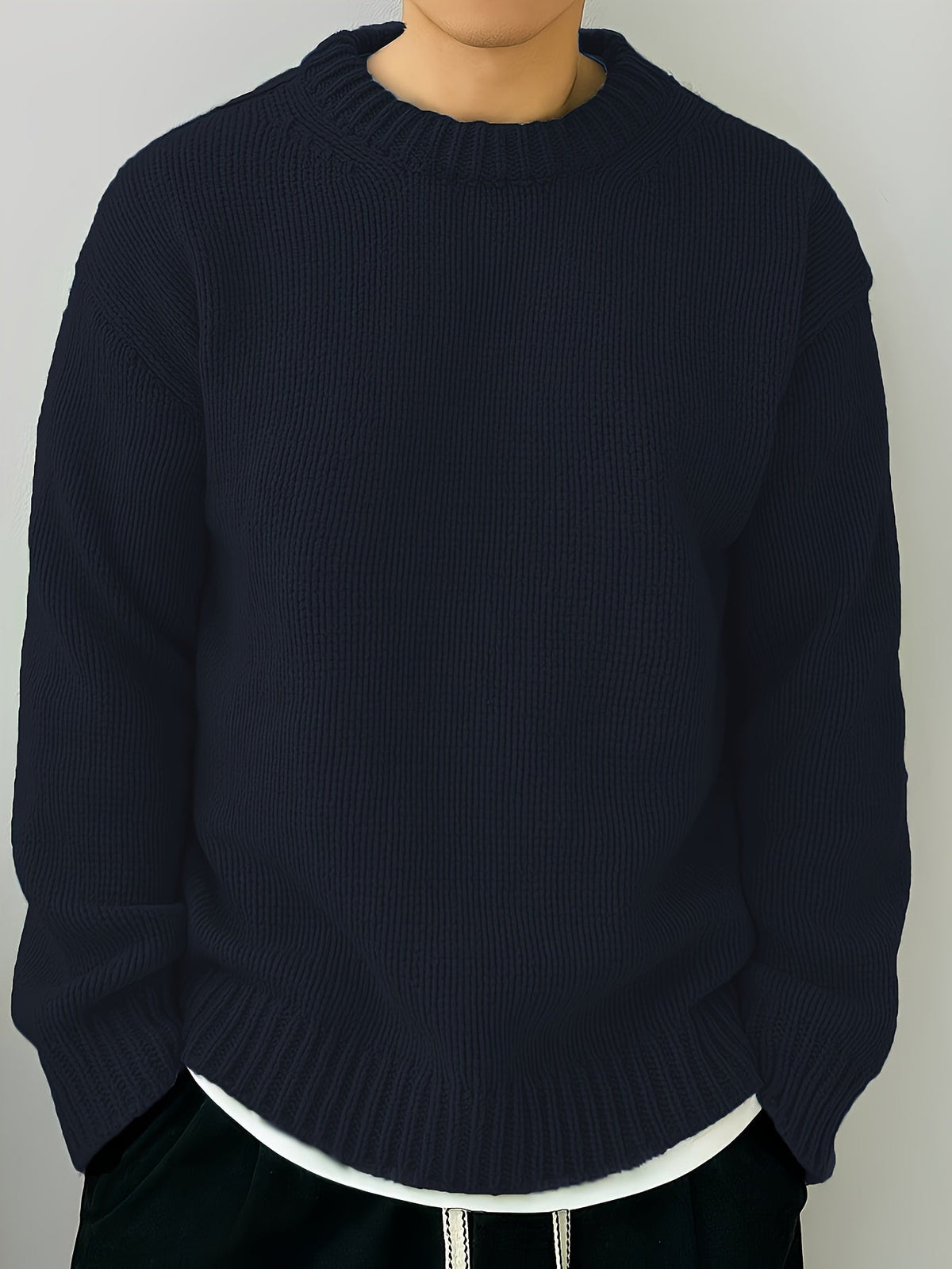 Textured Knit Oversized Crewneck Sweater