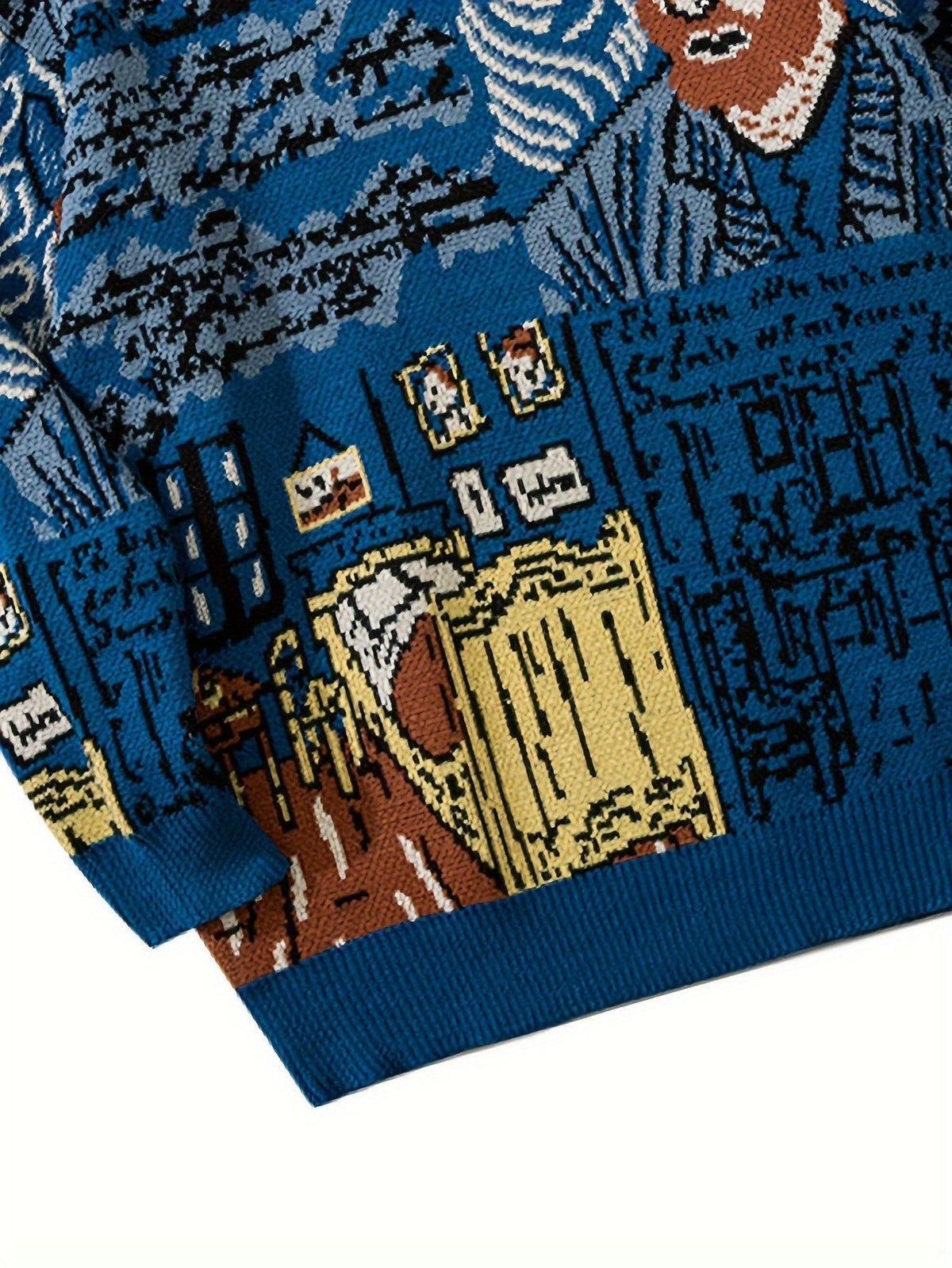 Jacquard Portrait Motif Crewneck Pullover