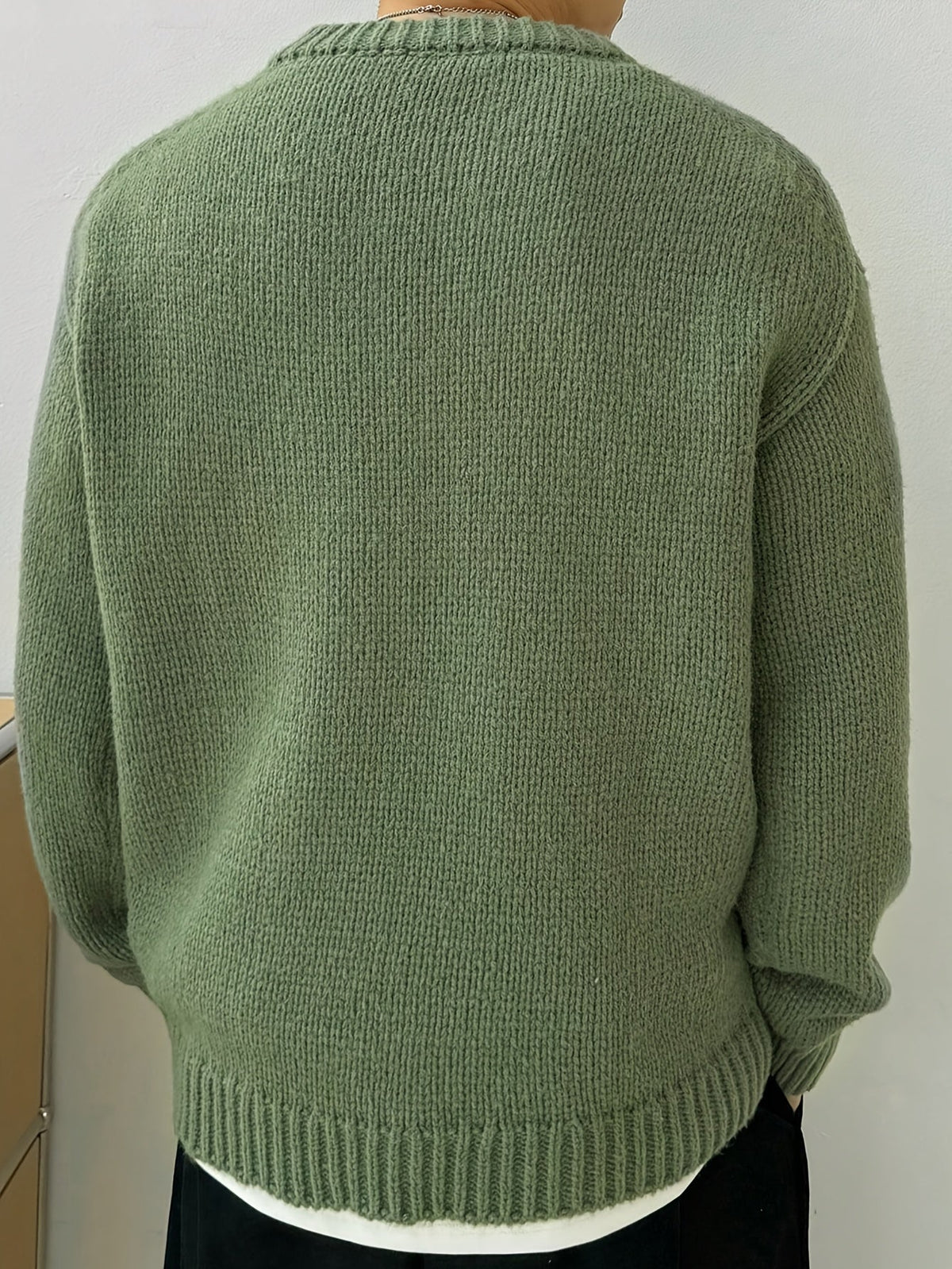 Textured Knit Oversized Crewneck Sweater