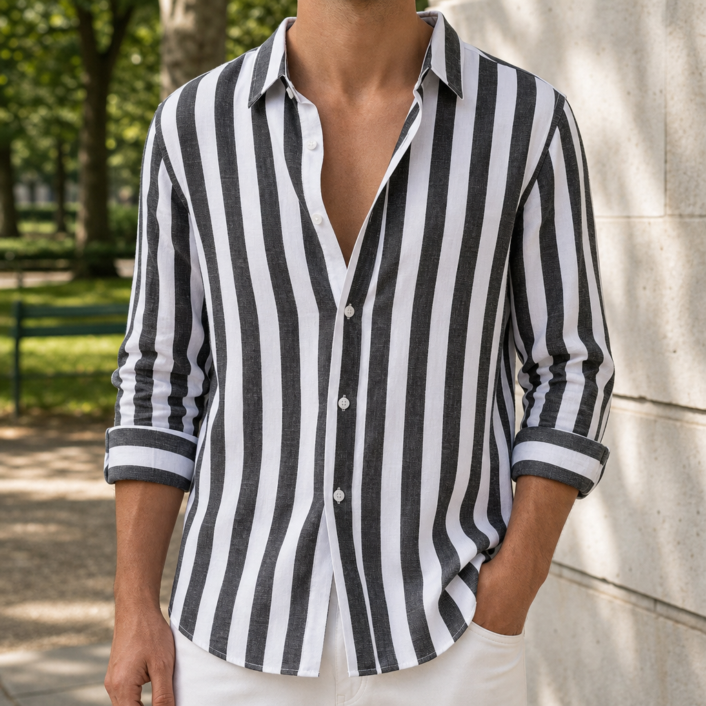 Olviera Striped Linen Button-Up