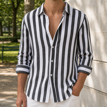 Olviera Striped Linen Button-Up