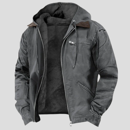 Men's Fleece-Lined Hooded Jacket with Zip Front