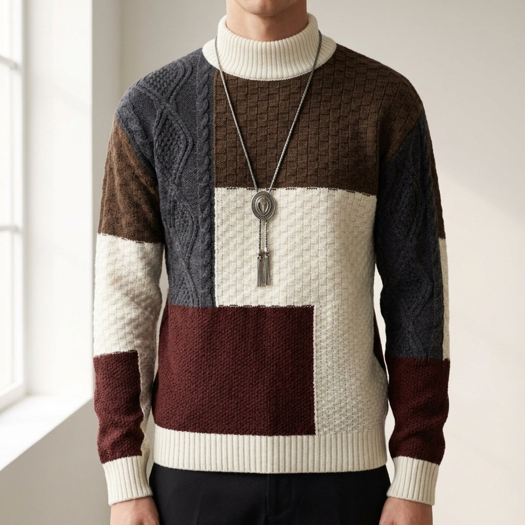 Portovenere Colorblock Cable Knit Turtleneck