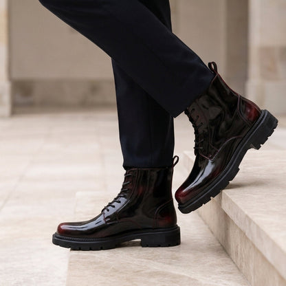 Lefkada Glossy Patent Combat Boots
