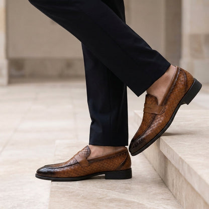 Fiesole Woven Leather Penny Loafers