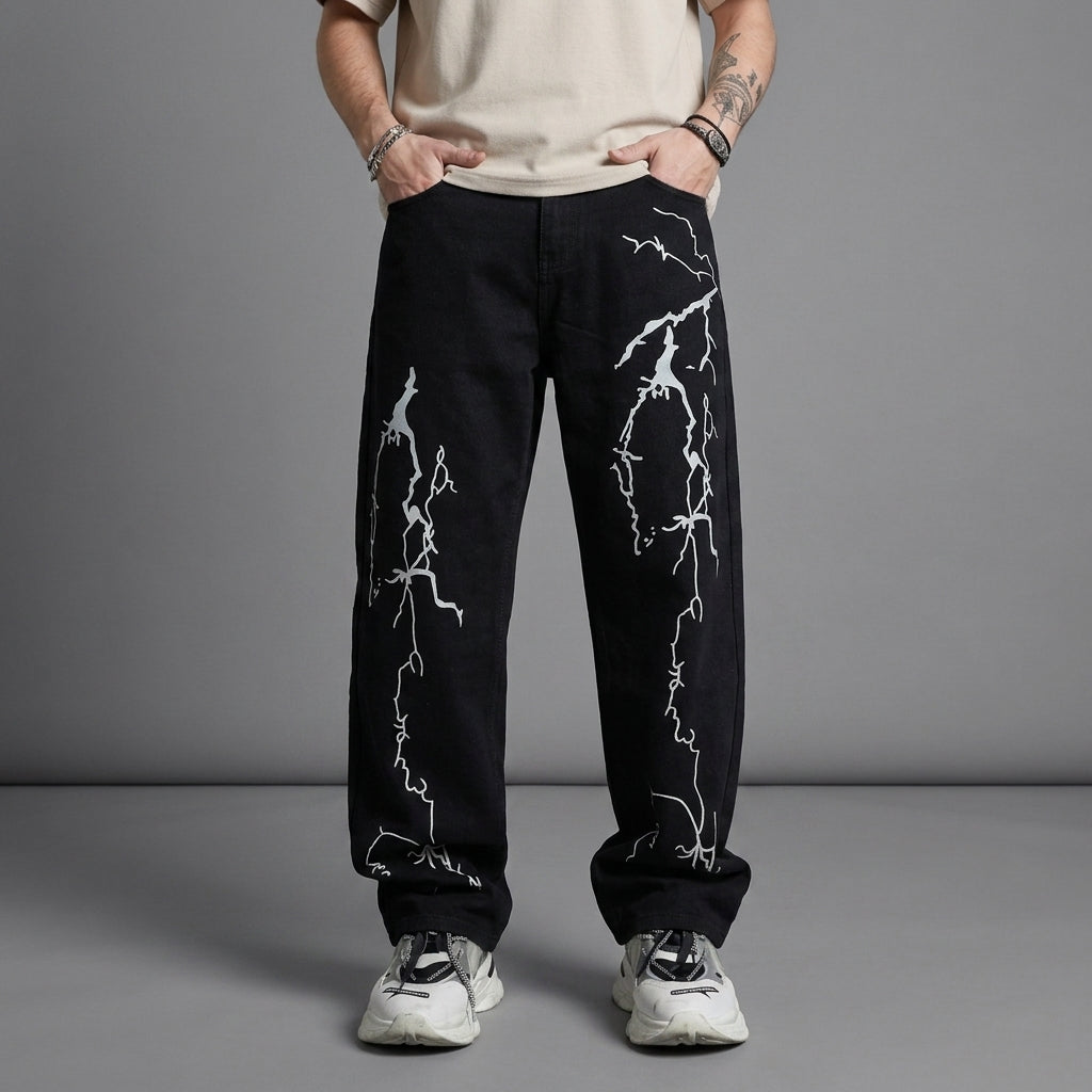 Cadaques Lightning Print Straight Jeans