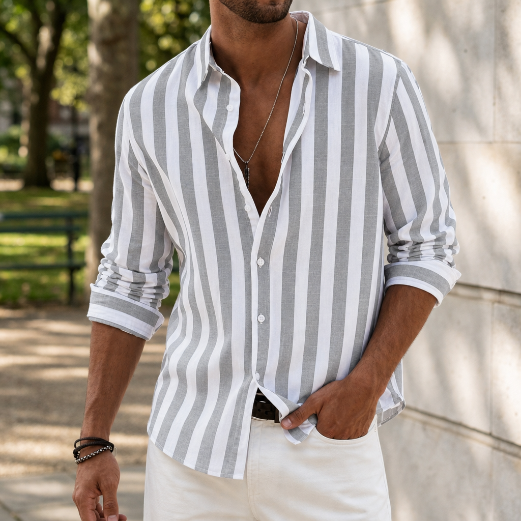 Olviera Striped Linen Button-Up