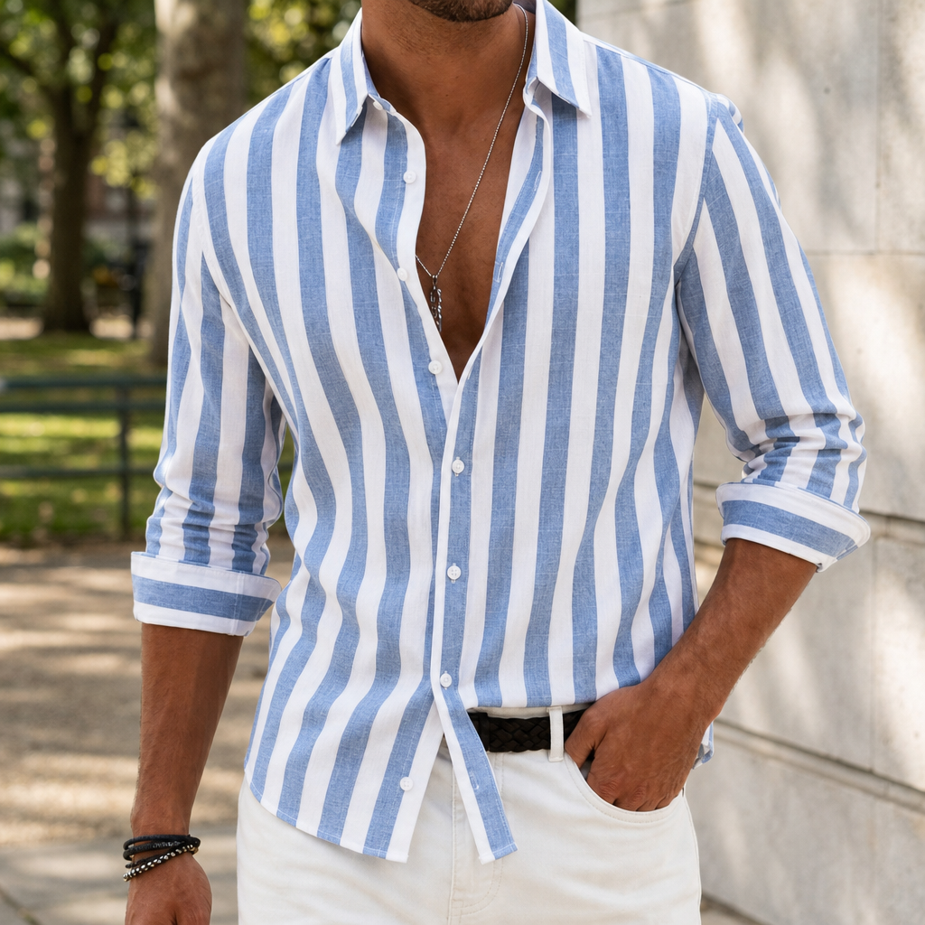 Olviera Striped Linen Button-Up