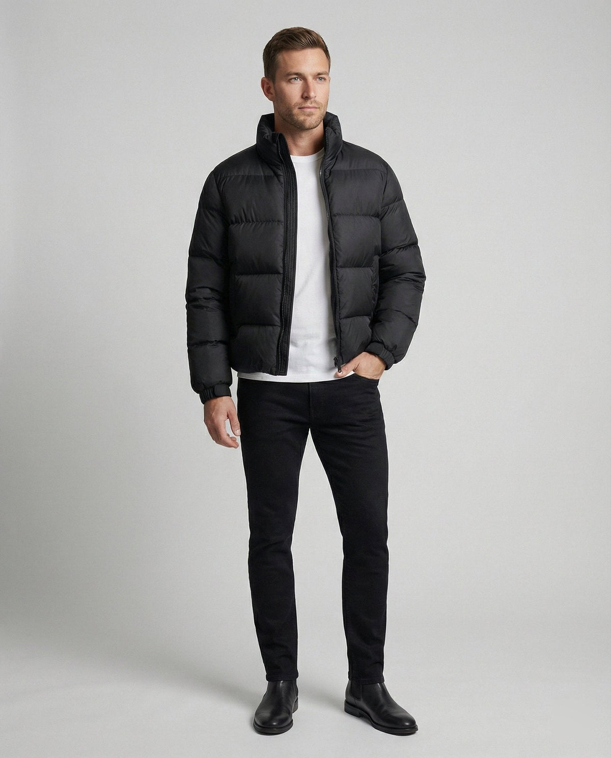 Alexander | Modern Puffer Jacket with Adjustable Hood and High Collar