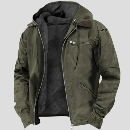 Men's Fleece-Lined Hooded Jacket with Zip Front