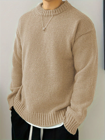 Textured Knit Oversized Crewneck Sweater