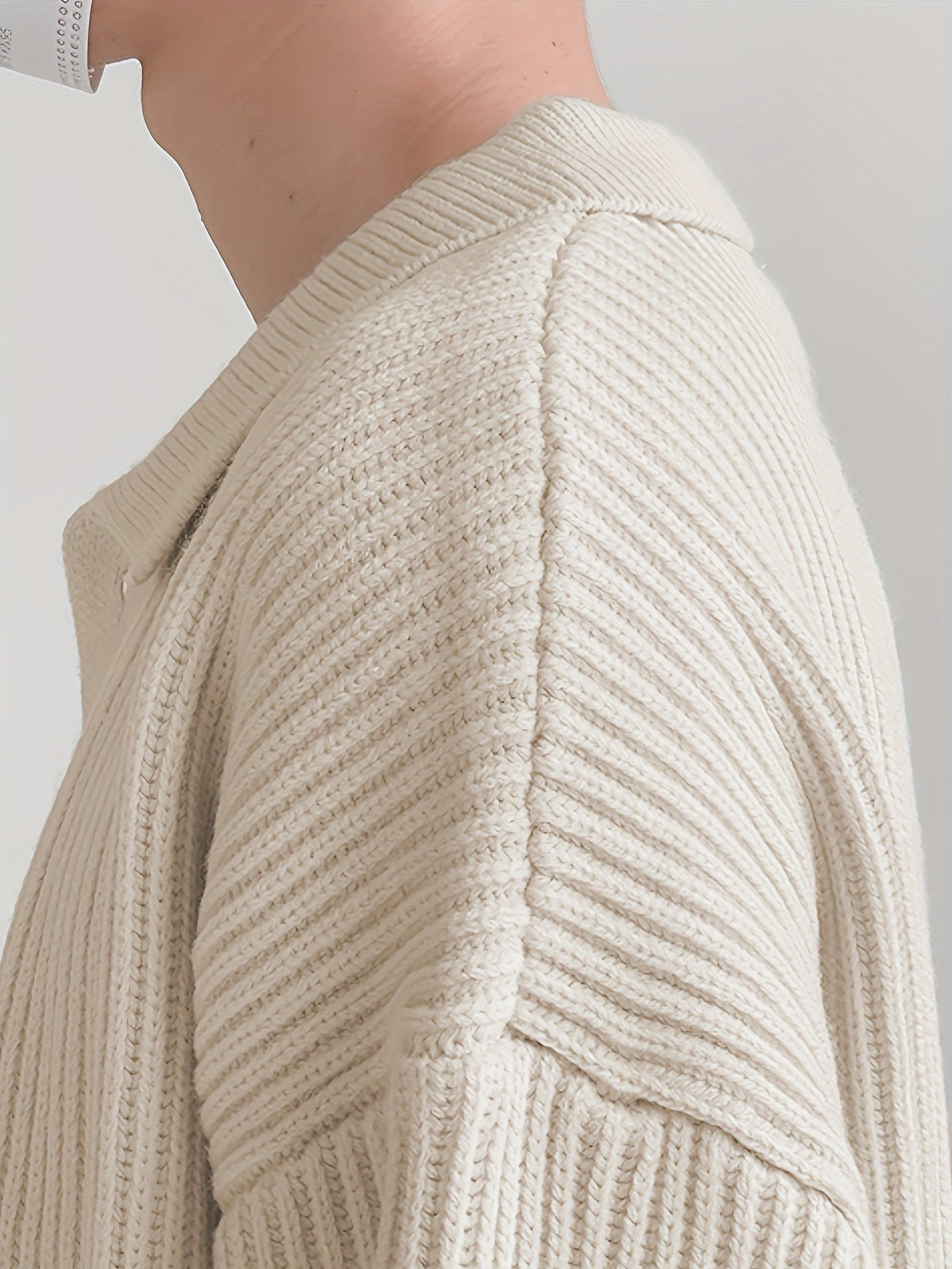 Ribbed Collar Button Front Cardigan