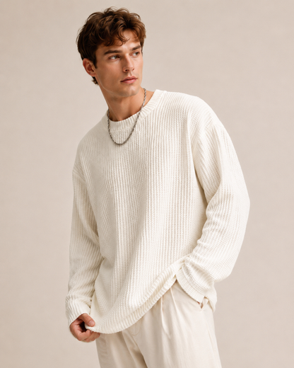 Waffle Texture Relaxed Fit Pullover