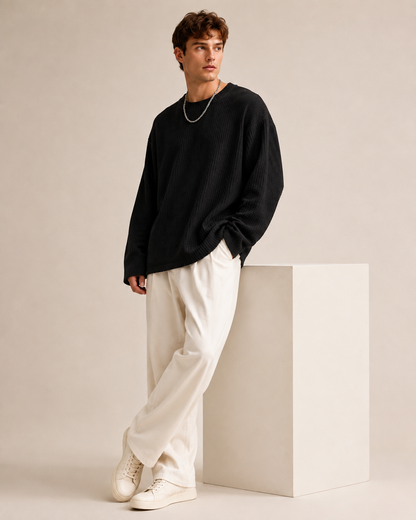 Waffle Texture Relaxed Fit Pullover