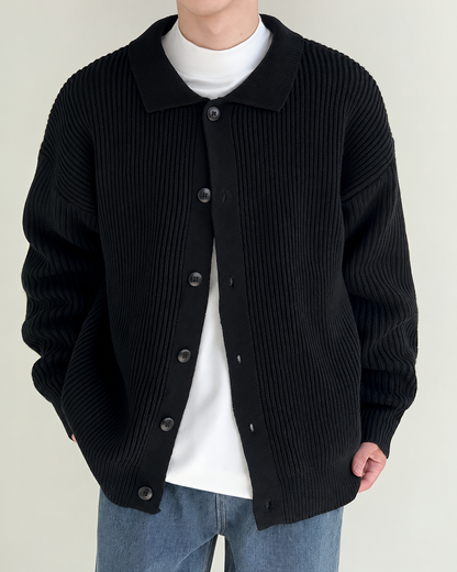 Ribbed Collar Button Front Cardigan
