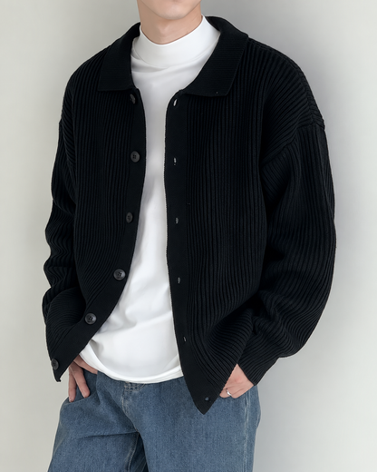 Ribbed Collar Button Front Cardigan