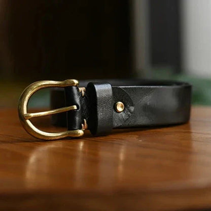 Men's Genuine Leather Belt with Antique Brass Buckle