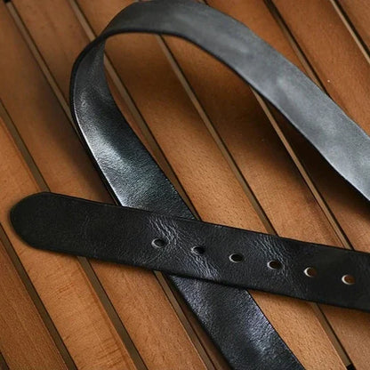 Men's Genuine Leather Belt with Antique Brass Buckle