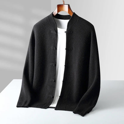 Hiroshi - Men's Cashmere Mandarin Toggle Knit Cardigan