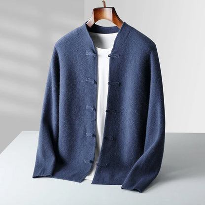 Hiroshi - Men's Cashmere Mandarin Toggle Knit Cardigan