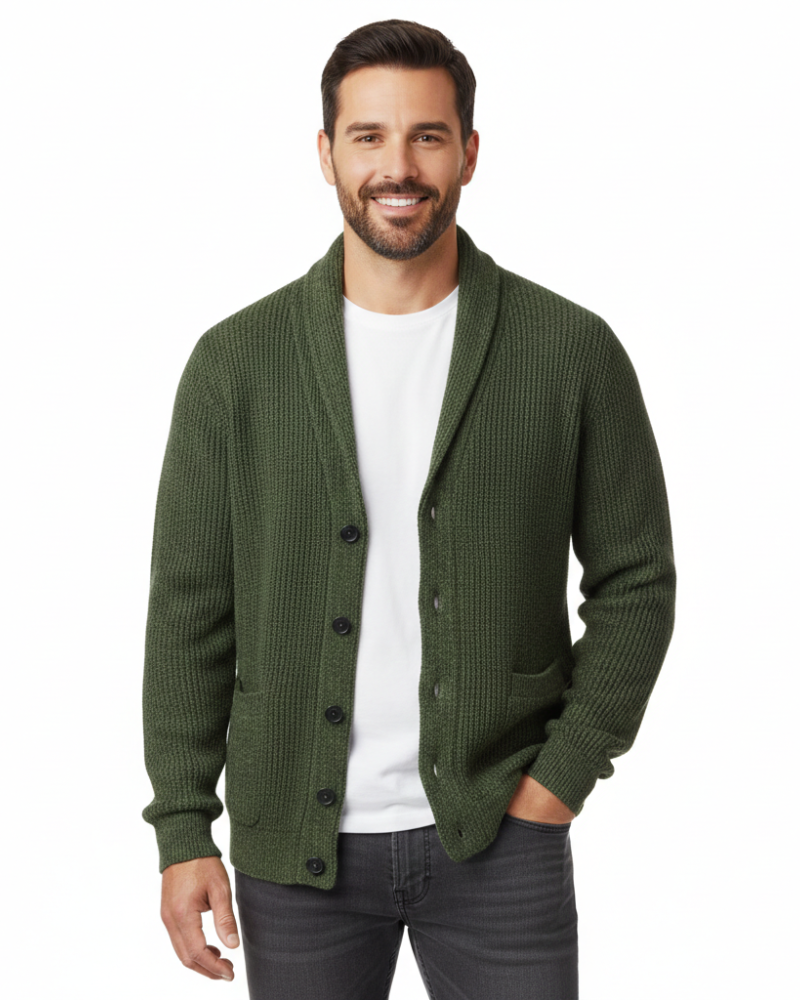 Men's Striped Wool V-Neck Cardigan With Pockets