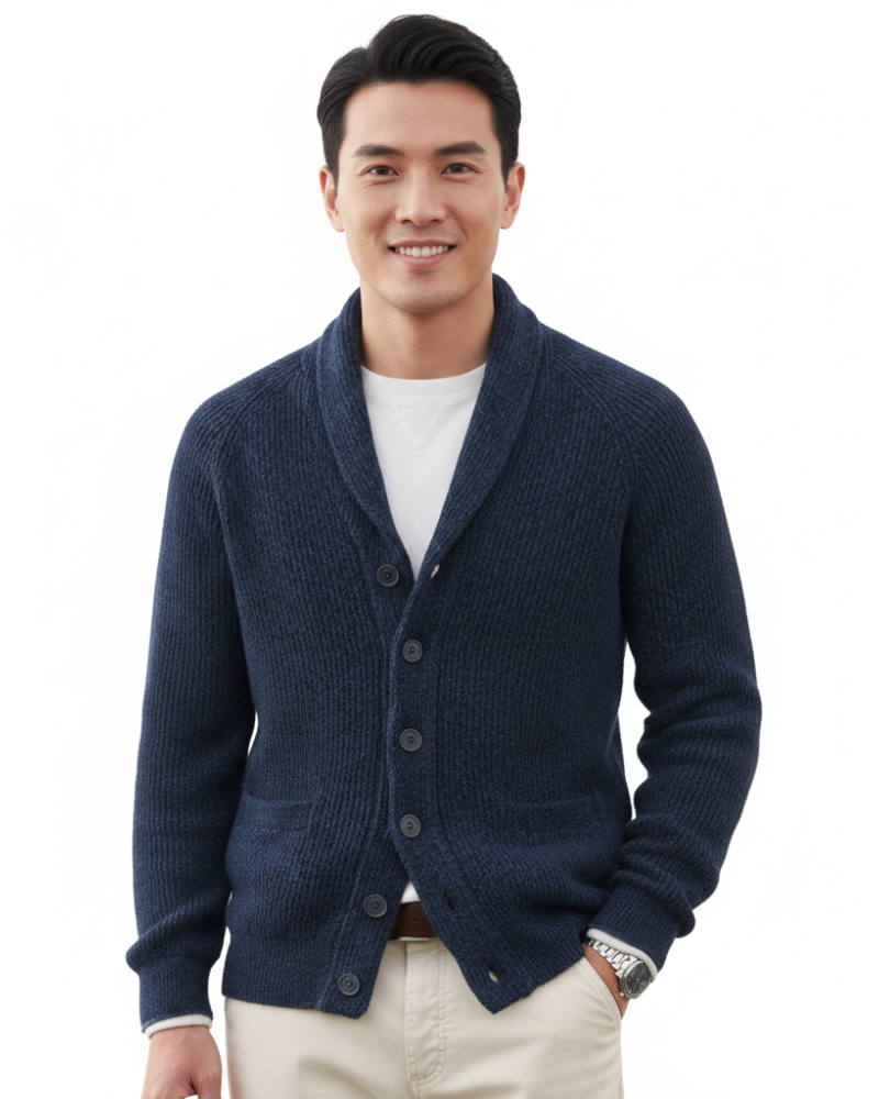 Men's Striped Wool V-Neck Cardigan With Pockets