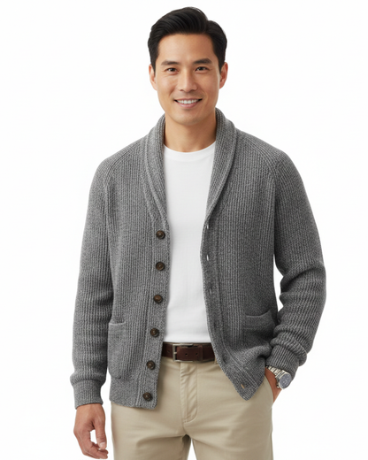 Men's Striped Wool V-Neck Cardigan With Pockets