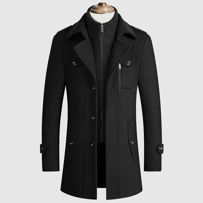 Elegant Men's Winter Coat in Wool-Cotton with Zipper - Classic Regular Fit