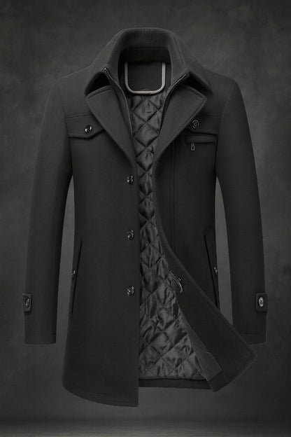 Men's Winter Coat with Textured Collar - Warm Lined and Durable
