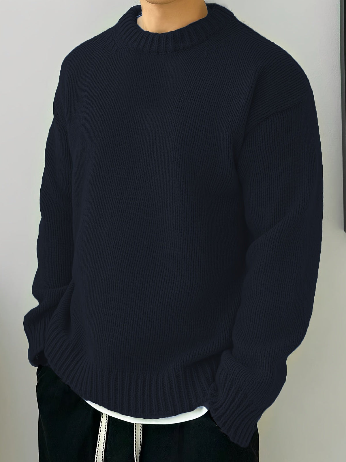Textured Knit Oversized Crewneck Sweater