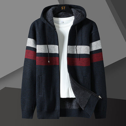 Men's Teddy Lined Knit Hooded Jacket Full Zip