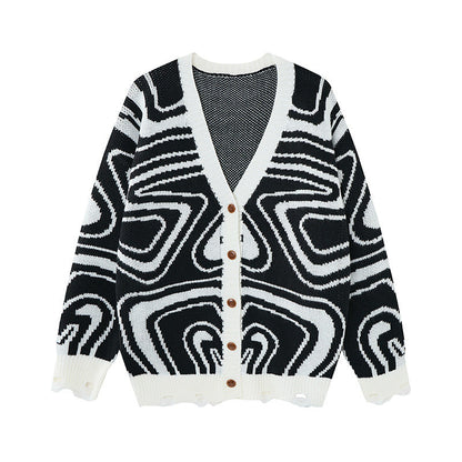 Unisex Abstract Swirl Oversized Knit Cardigan