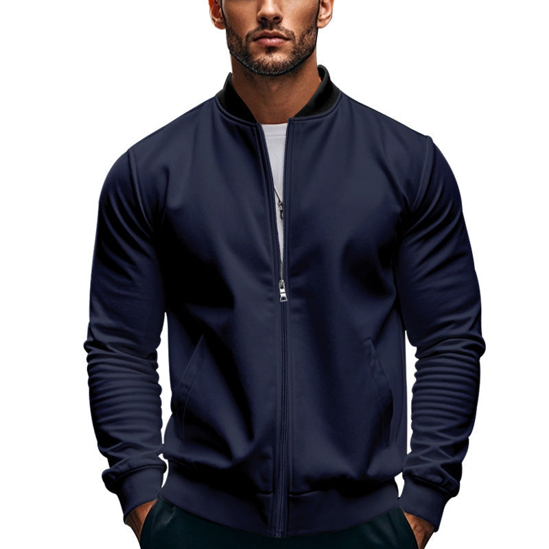Men's Slim Zip Bomber Jacket With Stand Collar