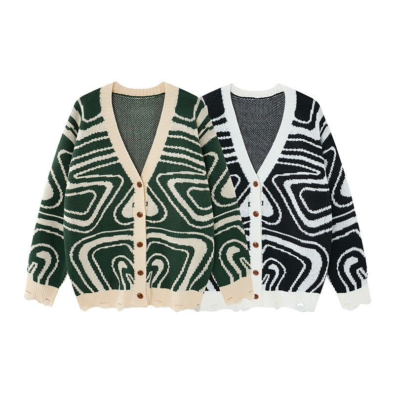 Unisex Abstract Swirl Oversized Knit Cardigan