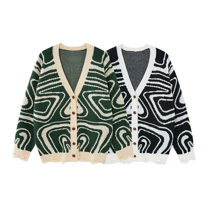 Unisex Abstract Swirl Oversized Knit Cardigan