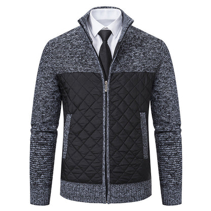 Men's Quilted Hybrid Knit Jacket With Stand Collar