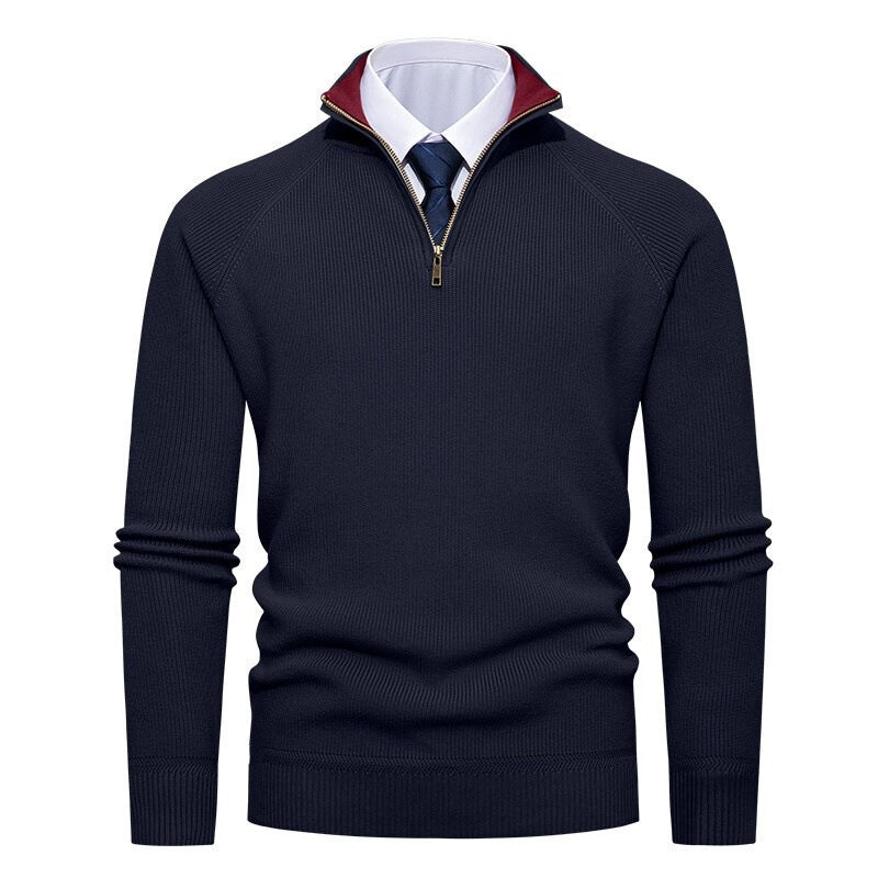 Men's Fine Ribbed Knit Half-Zip Sweater
