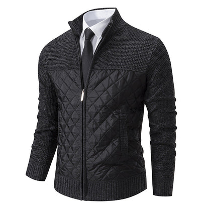 Men's Quilted Hybrid Knit Jacket With Stand Collar
