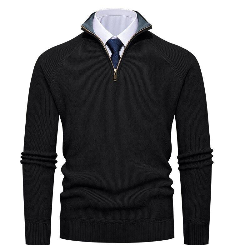Men's Fine Ribbed Knit Half-Zip Sweater