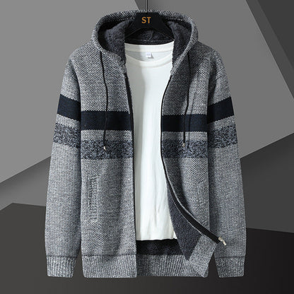 Men's Teddy Lined Knit Hooded Jacket Full Zip