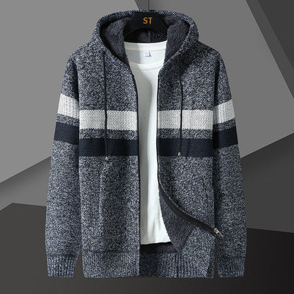 Men's Teddy Lined Knit Hooded Jacket Full Zip
